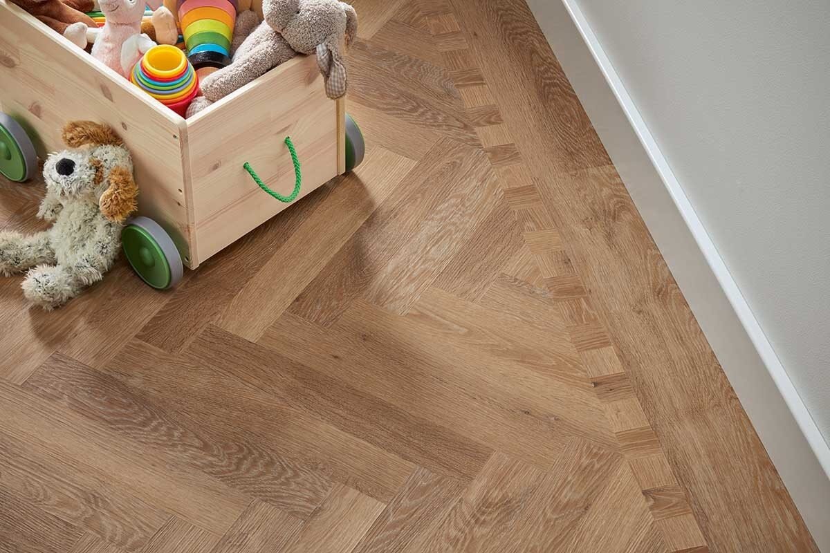 Pale Limed Oak Gluedown Herringbone