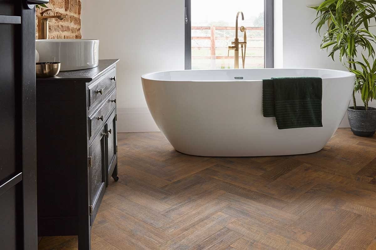 Antique French Oak Gluedown Herringbone LVT