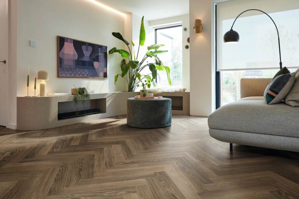Cocoa Limed Oak Gluedown Herringbone