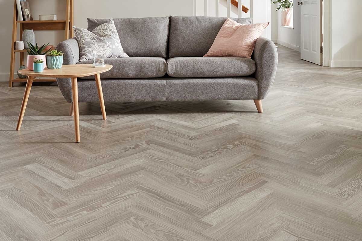 Grey Limed Oak Gluedown Herringbone