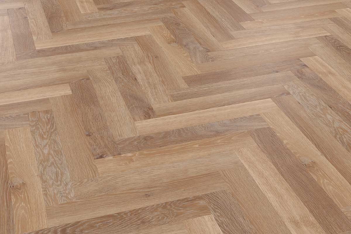 Pale Limed Oak Gluedown Herringbone